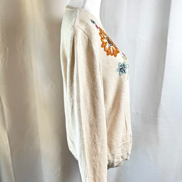 Alfred Dunner Embroidered Beaded Beige Fall Floral Cable Knit Womens XL Sweater - Picture 7 of 8